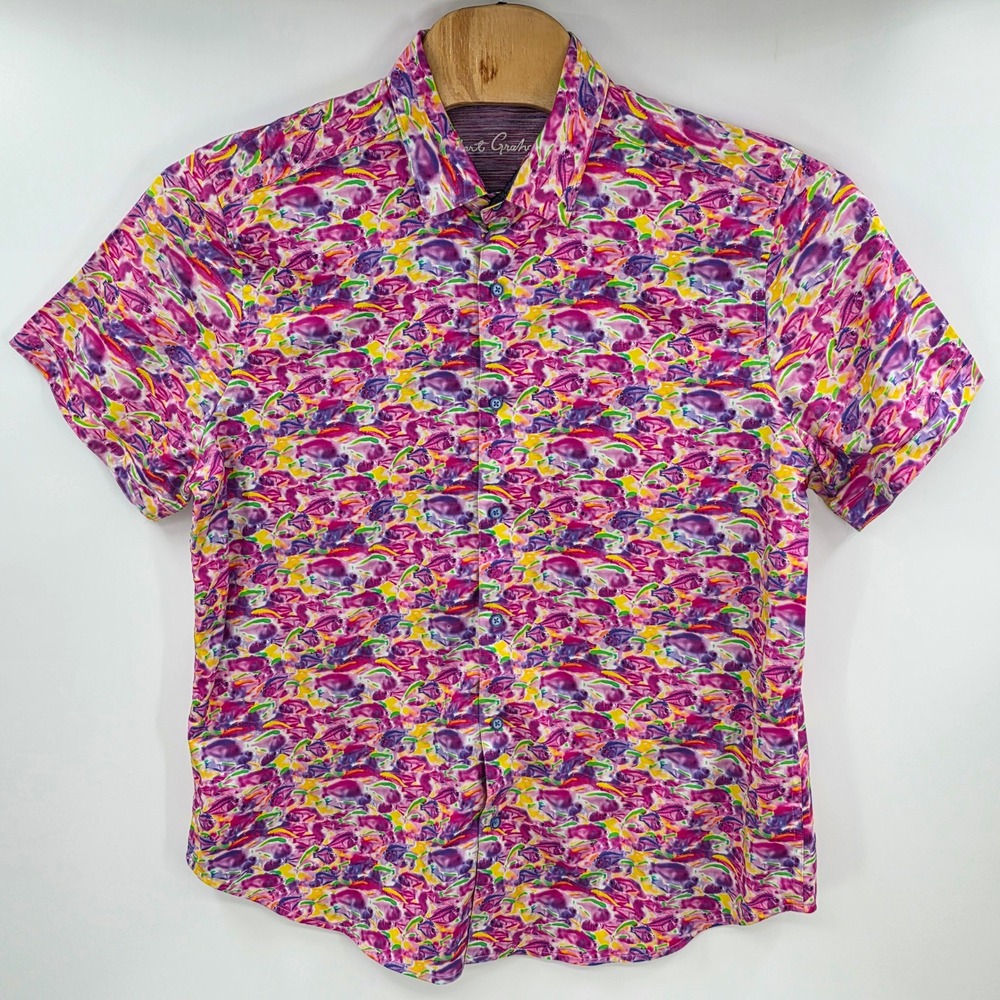 Robert Graham Mens 2XL Classic Fit Abstract Fish Print Short Sleeve Button Shirt